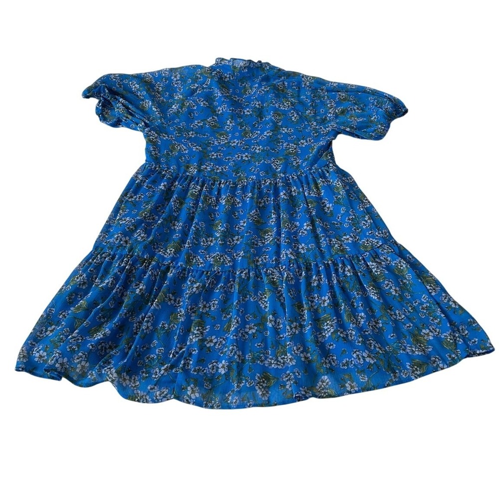 Ce Ce Women's Babydoll Tiered Dress Sz S Blue Paisley Puff Sleeve Lined Boho